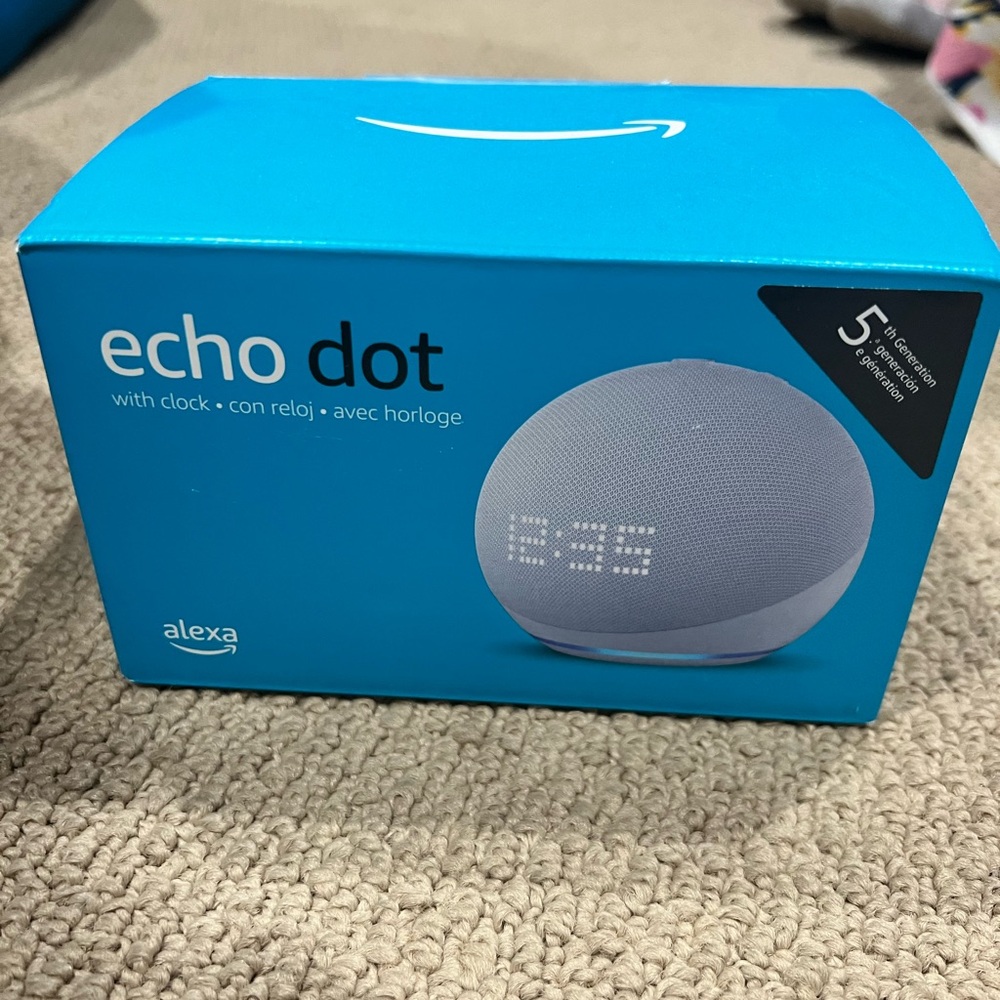 Amazon Echo Dot with Clock - Light Blue and Smart Lightbulb